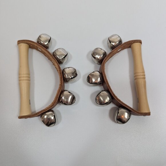 Set of 2 Westco Hand Sleigh Bells - Wooden Handle 5 Bells Each - Picture 2 of 7